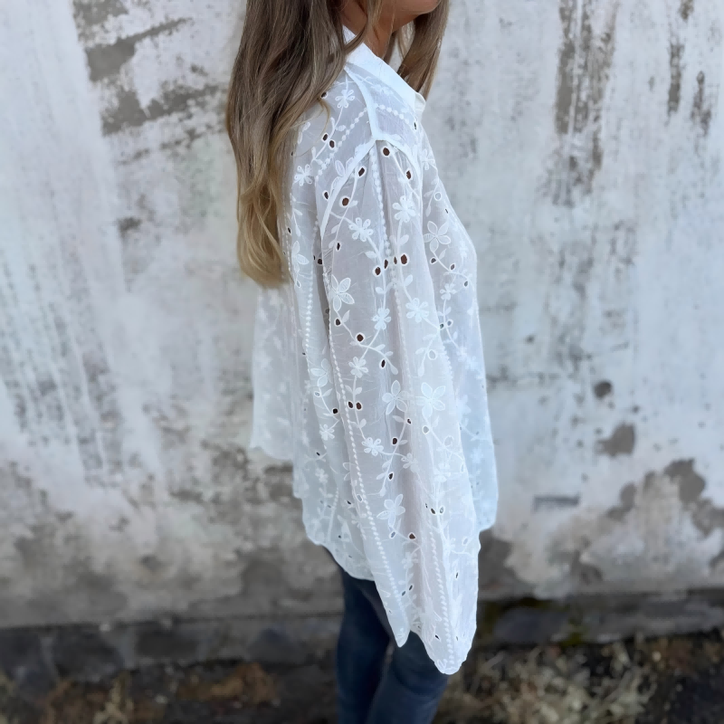 Women's Eyelet Floral Embroidered Shirt