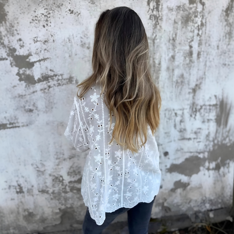 Women's Eyelet Floral Embroidered Shirt