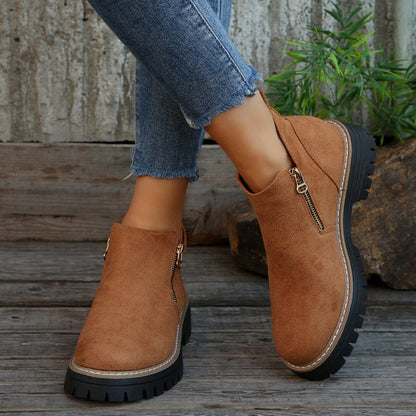 🎉2026 New Products Hot Sale✨Women's Round-Toe Ankle Boots with Side Zipper