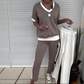 Women's Casual V-Neck Top and Pants Set
