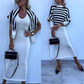 👚Striped Knit 2-Piece Set – Long-Sleeve Top & Slim Dress, Soft & Figure-Flattering