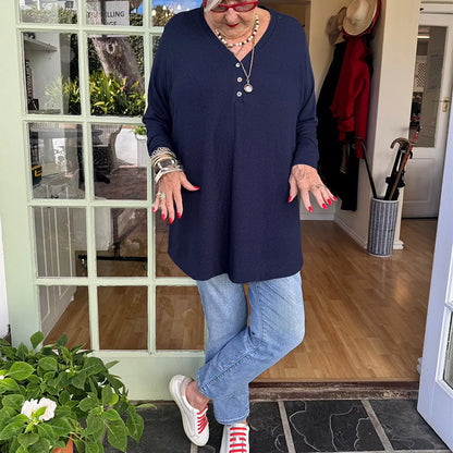 🍂 LAST DAY PROMOTION - 50%OFF💜Women's Buttoned V-Neck Long Sleeve Top