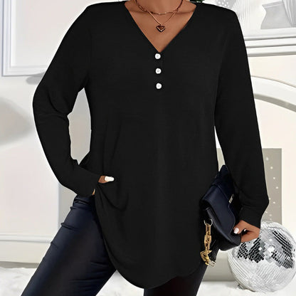 🍂 LAST DAY PROMOTION - 50%OFF💜Women's Buttoned V-Neck Long Sleeve Top