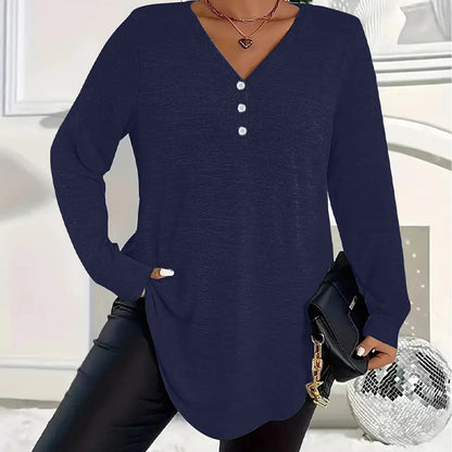 🍂 LAST DAY PROMOTION - 50%OFF💜Women's Buttoned V-Neck Long Sleeve Top