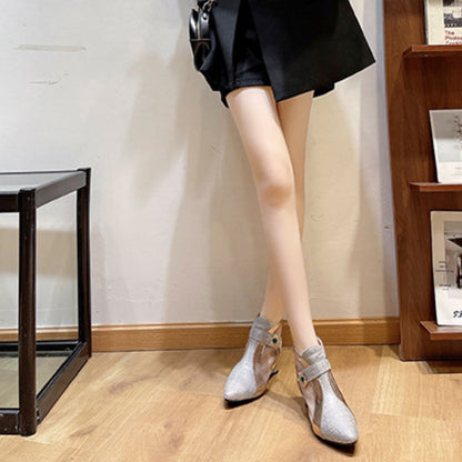 Vintage Mesh Design Chunky Heel Ankle Boots