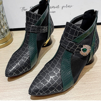 Vintage Mesh Design Chunky Heel Ankle Boots