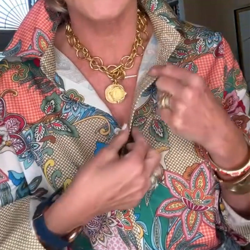 Women's Floral Print Lapel Long Sleeve Blouse