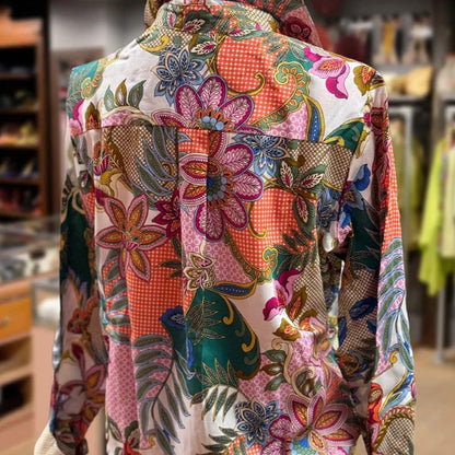 Women's Floral Print Lapel Long Sleeve Blouse