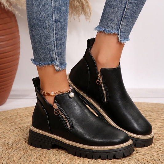 🔥Women's Fashionable Black PU Leather Ankle Boots