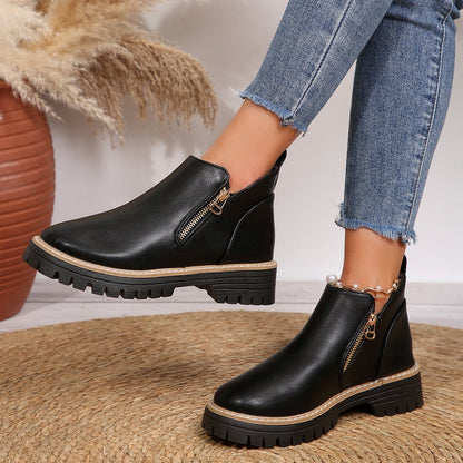 🔥Women's Fashionable Black PU Leather Ankle Boots