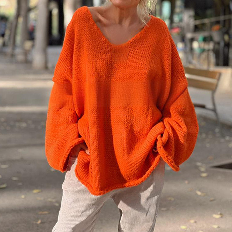Women's Loose V-Neck Long-sleeve Sweater