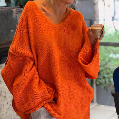 Women's Loose V-Neck Long-sleeve Sweater