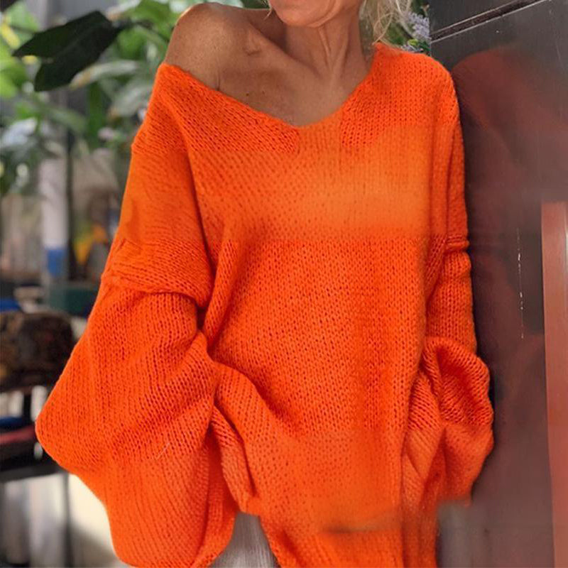 Women's Loose V-Neck Long-sleeve Sweater