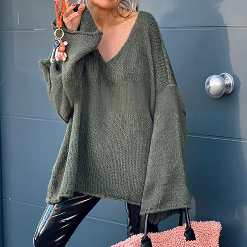 Women's Loose V-Neck Long-sleeve Sweater