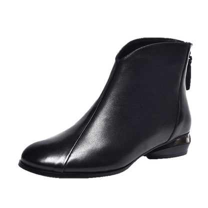 Women's Fleece-Lined PU Leather Short Boots