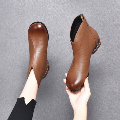 Women's Fleece-Lined PU Leather Short Boots