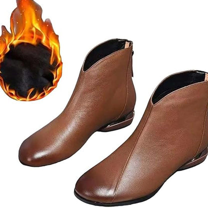 Women's Fleece-Lined PU Leather Short Boots