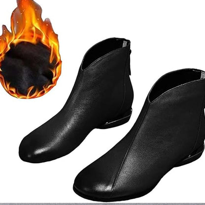 Women's Fleece-Lined PU Leather Short Boots