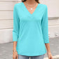 👚Women's 3/4 Sleeve V Neck Solid Color Top👚 - Timeless Chic, Effortless Style! 🌟