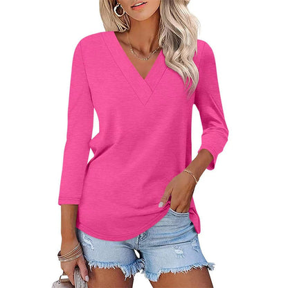 👚Women's 3/4 Sleeve V Neck Solid Color Top👚 - Timeless Chic, Effortless Style! 🌟