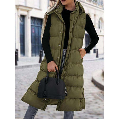 🔥HOT SALE 49% OFF🔥 Women's Long Puffer Vest | Quilted Hood & Button Closure ❄️