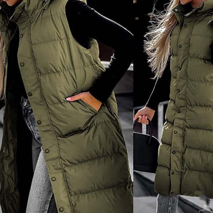 🔥HOT SALE 49% OFF🔥 Women's Long Puffer Vest | Quilted Hood & Button Closure ❄️