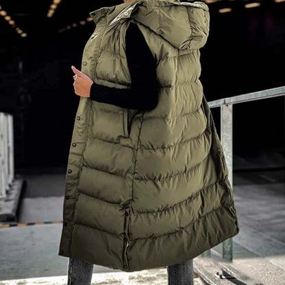 🔥HOT SALE 49% OFF🔥 Women's Long Puffer Vest | Quilted Hood & Button Closure ❄️