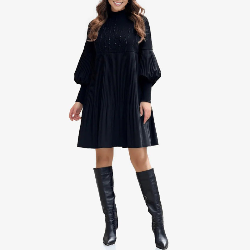 Women's Elegant Lantern Sleeve Pleated Dress
