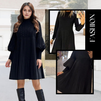 Women's Elegant Lantern Sleeve Pleated Dress