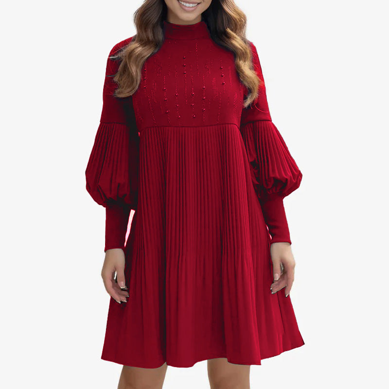 Women's Elegant Lantern Sleeve Pleated Dress