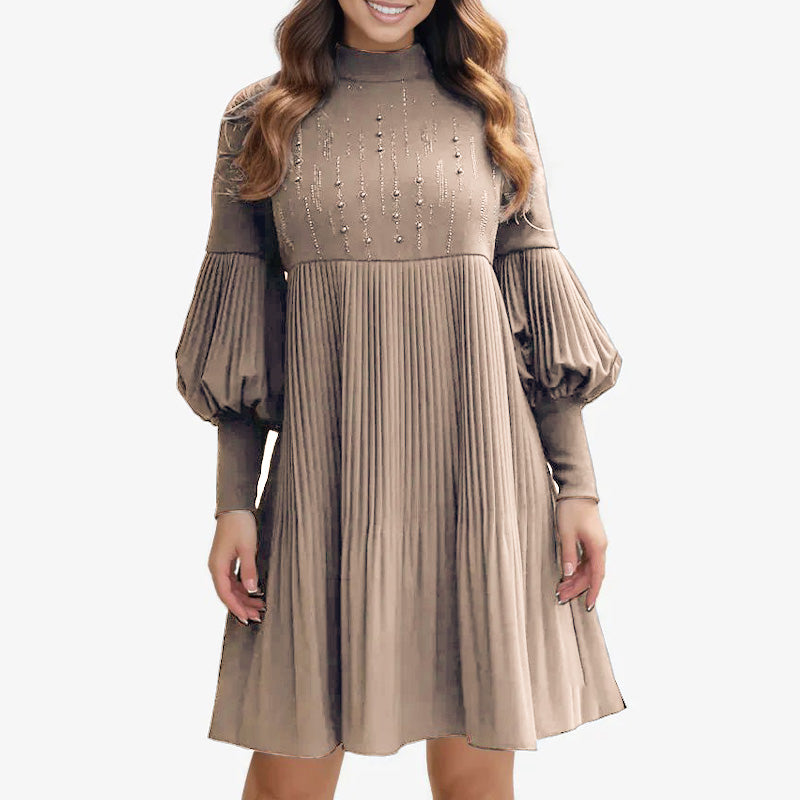 Women's Elegant Lantern Sleeve Pleated Dress