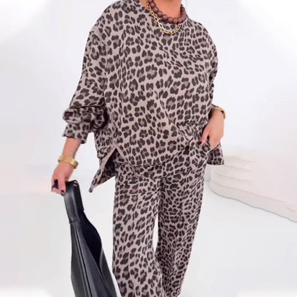 Women's Loose Leopard Print Two-Piece Set