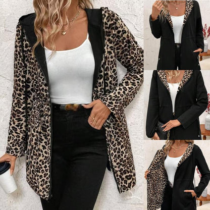 Hooded double-faced leopard print coat