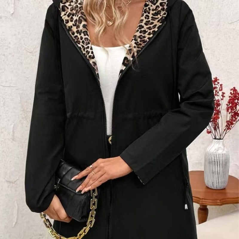 Hooded double-faced leopard print coat