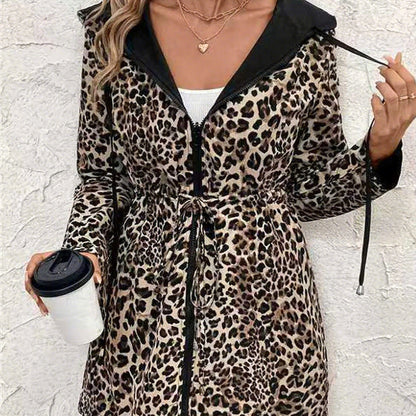 Hooded double-faced leopard print coat