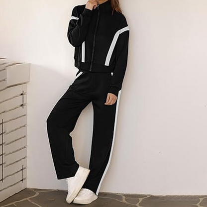 Stylish Jacket & Wide Leg Pants 2-Piece Set