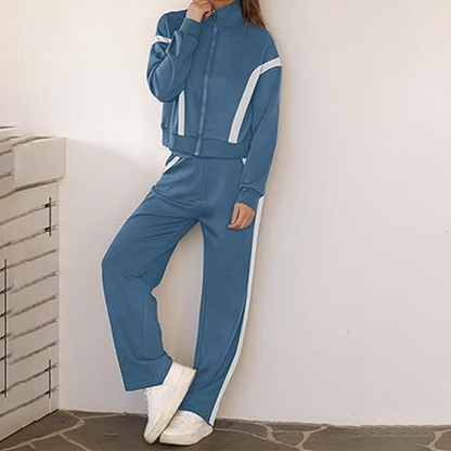 Stylish Jacket & Wide Leg Pants 2-Piece Set