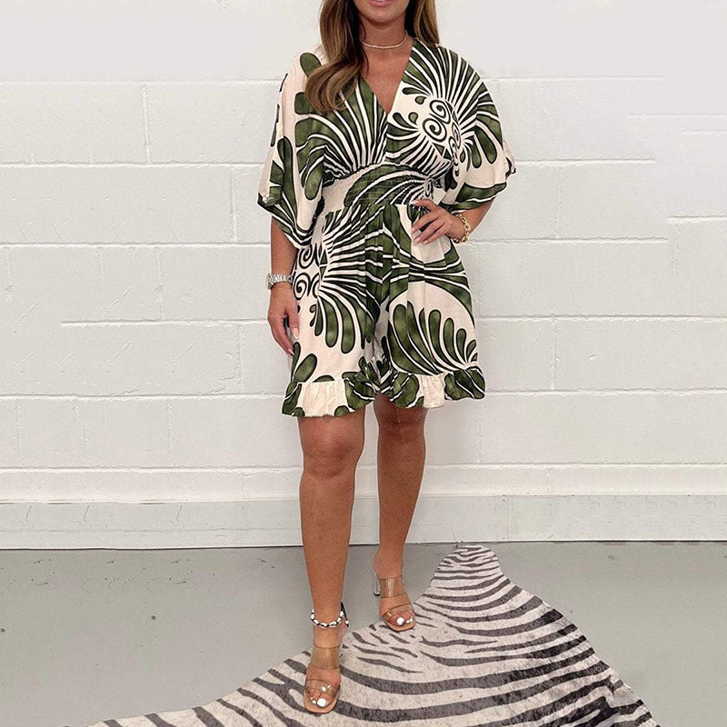 🔥 New Bestsellers🔥Women's Plant Printed Casual Short Jumpsuit