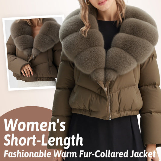 Women's Short-Length Fashionable Warm Fur-Collared Jacket（Icelandic white duck down）