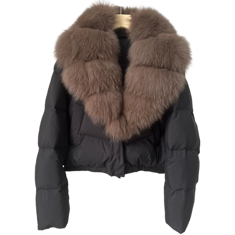 Women's Short-Length Fashionable Warm Fur-Collared Jacket（Icelandic white duck down）