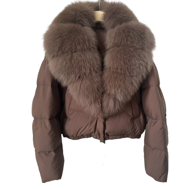 Women's Short-Length Fashionable Warm Fur-Collared Jacket（Icelandic white duck down）