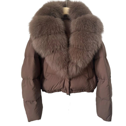 Women's Short-Length Fashionable Warm Fur-Collared Jacket（Icelandic white duck down）
