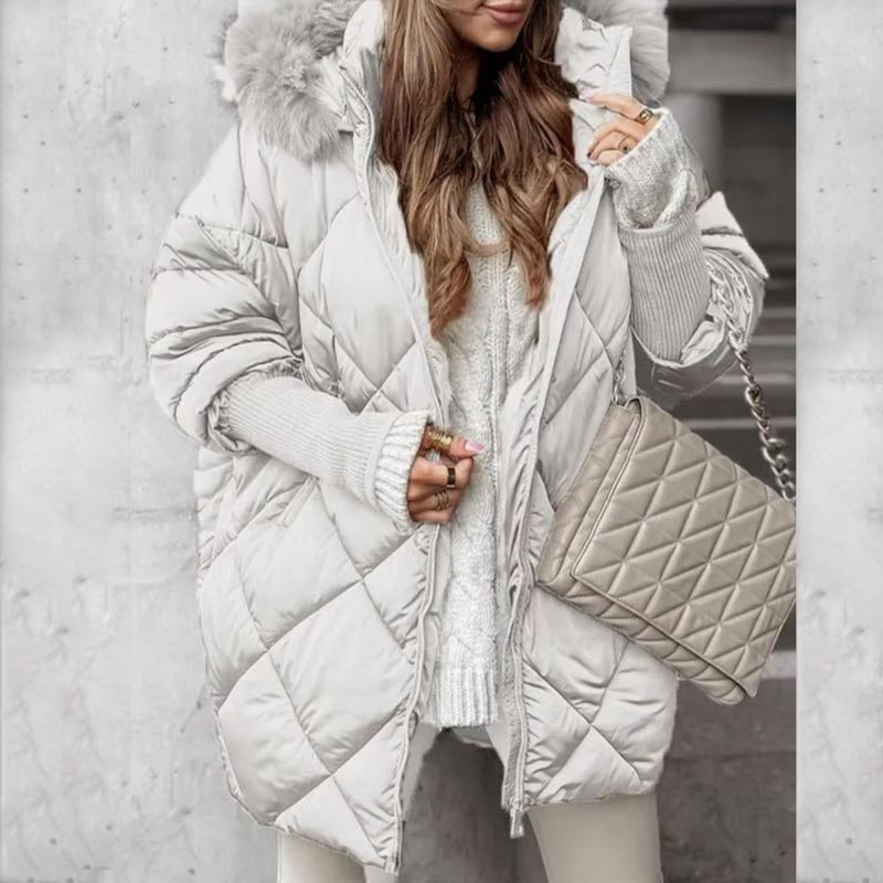 🧥 60% OFF! ❄️ Women’s Fashion Mid-length Parka – Knit Sleeve Patchwork, Stylish & Warm for Cold Days ✨