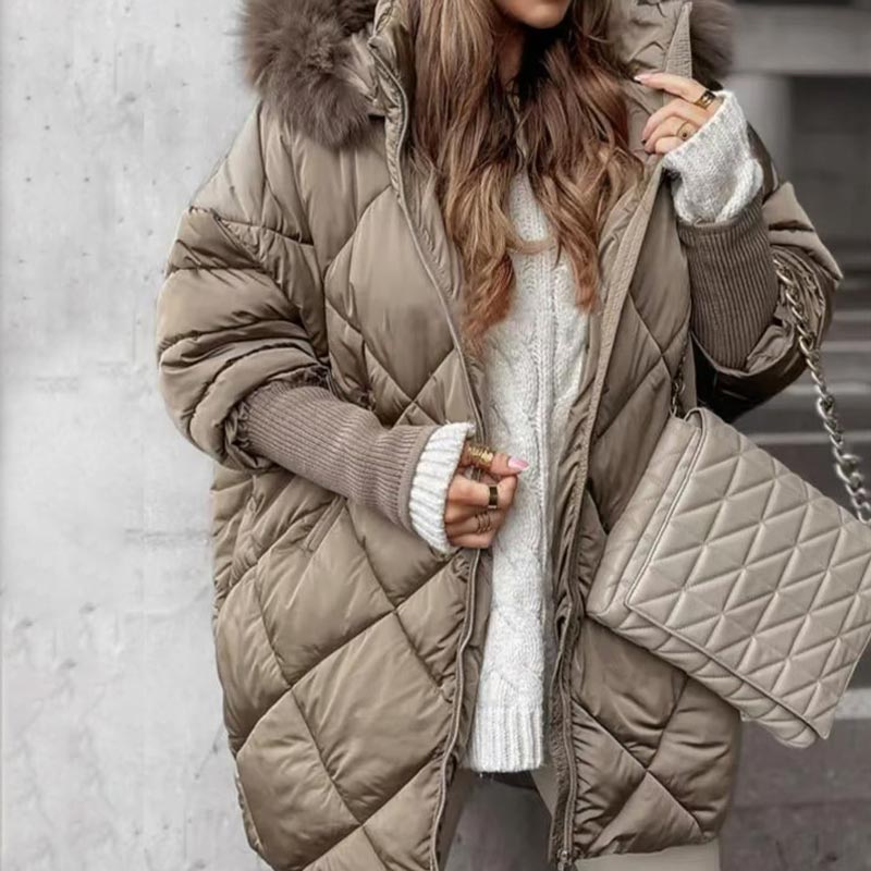 🧥 60% OFF! ❄️ Women’s Fashion Mid-length Parka – Knit Sleeve Patchwork, Stylish & Warm for Cold Days ✨
