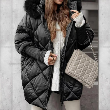 🧥 60% OFF! ❄️ Women’s Fashion Mid-length Parka – Knit Sleeve Patchwork, Stylish & Warm for Cold Days ✨