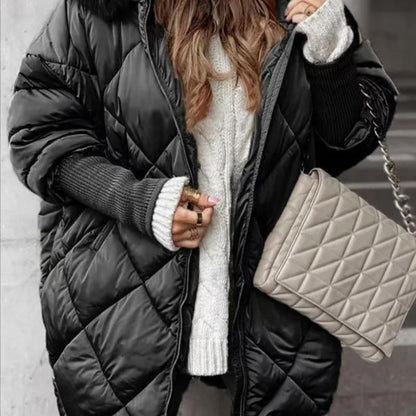 🧥 60% OFF! ❄️ Women’s Fashion Mid-length Parka – Knit Sleeve Patchwork, Stylish & Warm for Cold Days ✨