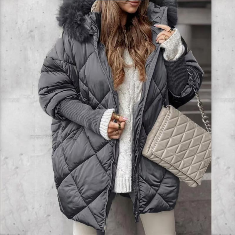 🧥 60% OFF! ❄️ Women’s Fashion Mid-length Parka – Knit Sleeve Patchwork, Stylish & Warm for Cold Days ✨