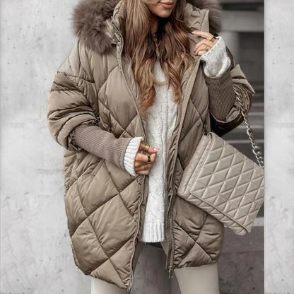 🧥 60% OFF! ❄️ Women’s Fashion Mid-length Parka – Knit Sleeve Patchwork, Stylish & Warm for Cold Days ✨