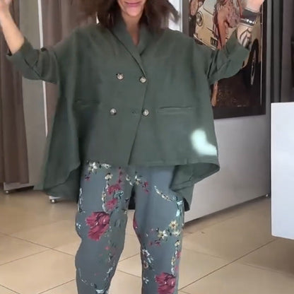 Women's Loose Lapel Buttoned Irregular Hem Top