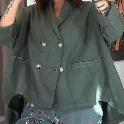 Women's Loose Lapel Buttoned Irregular Hem Top